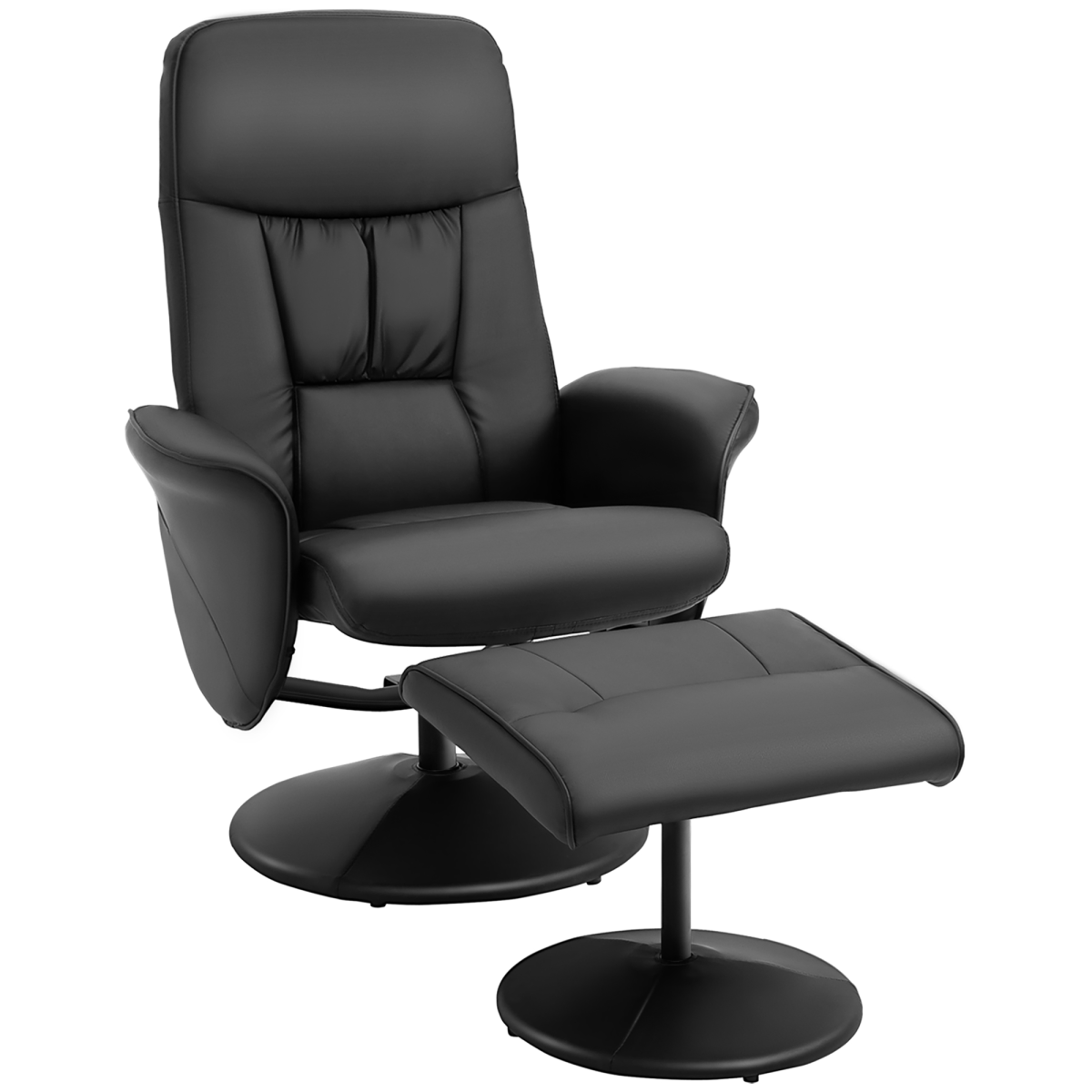 Reclining Armchair and Ottoman Set, 360 Swivel, Faux Leather, Black