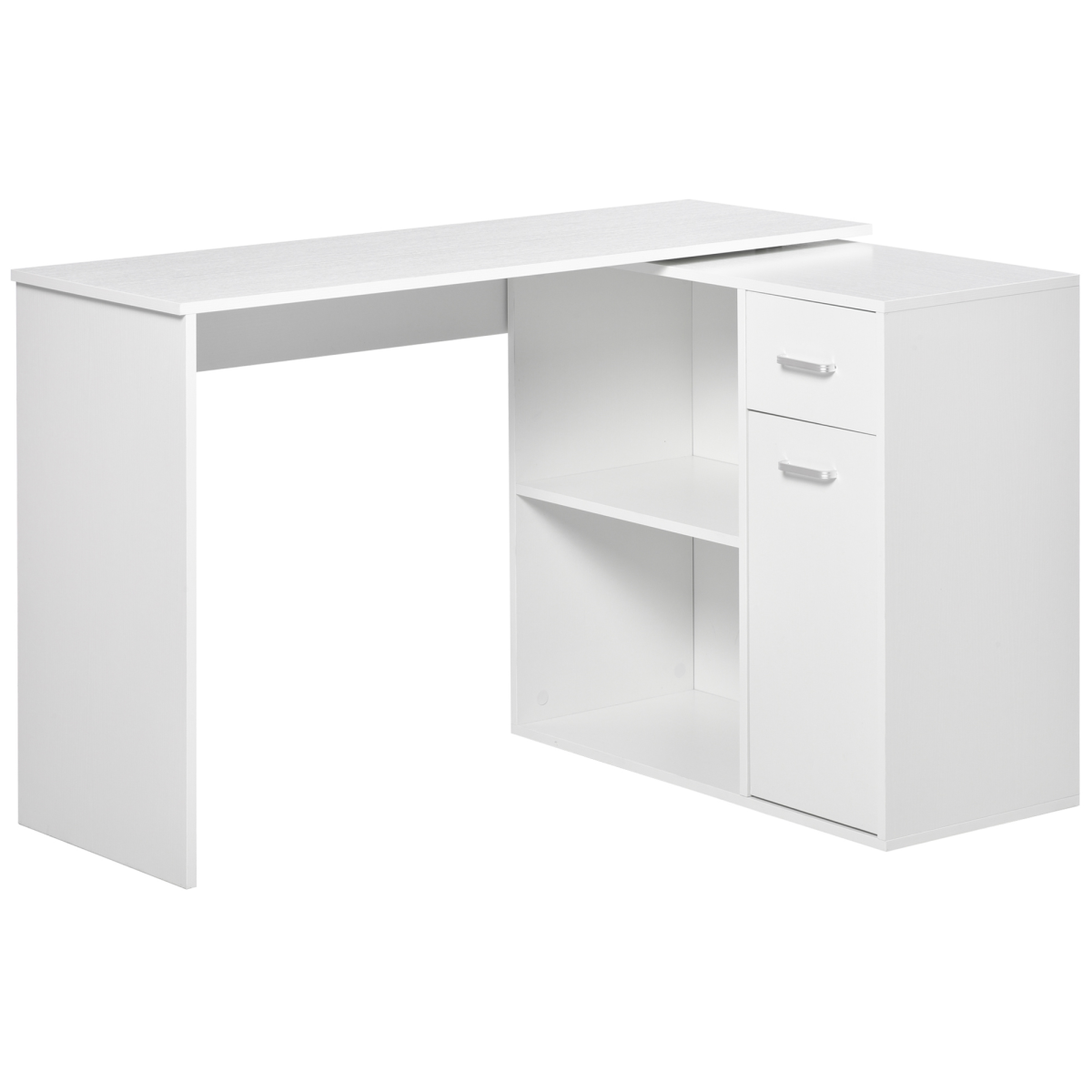 HOMCOM L-Shaped Rotating Computer Desk with Drawers and Shelves, White