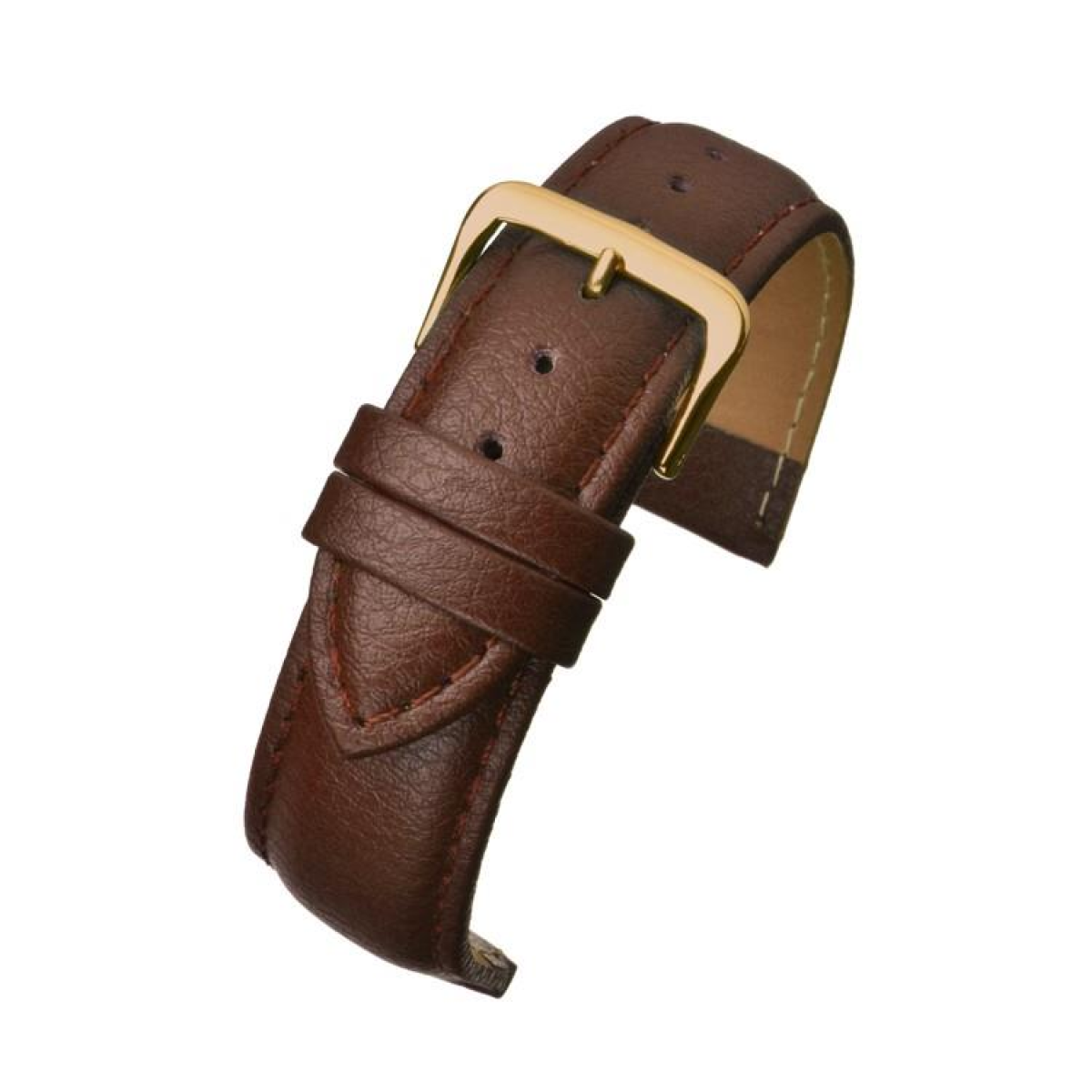 Brown Padded Buffalo Grain Leather Watch Strap with Colour-Matched Stitching