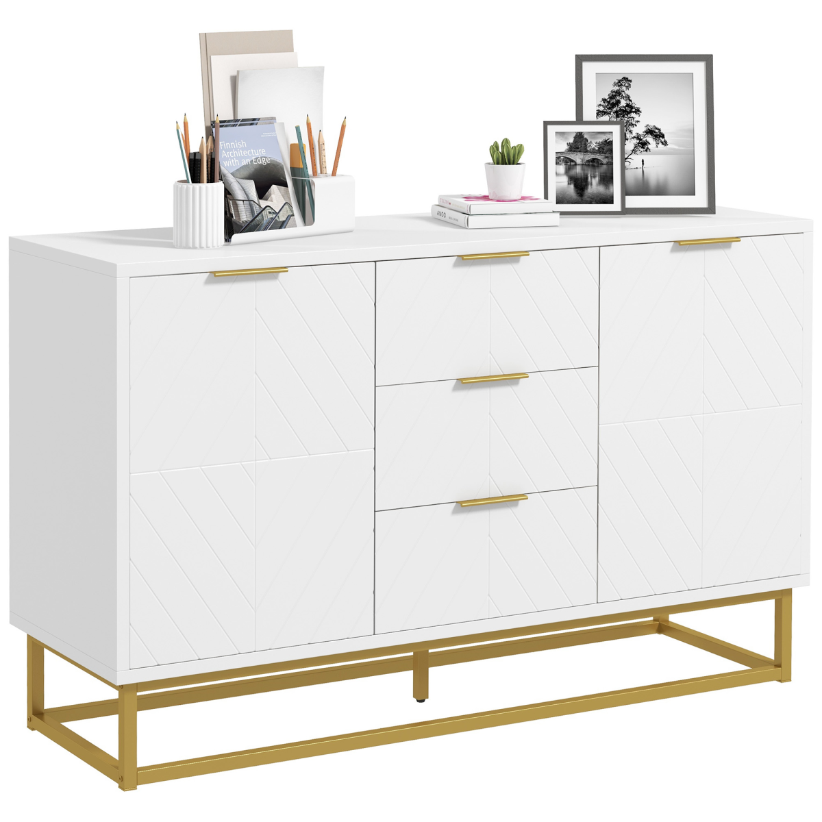 Modern Freestanding Storage Cabinet with 3 Drawers and 2 Doors