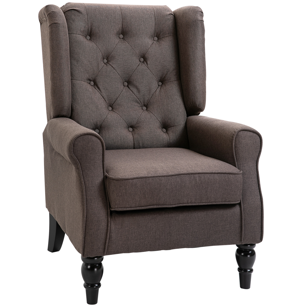 Retro Wingback Accent Chair with Wooden Frame for Living Room, Brown