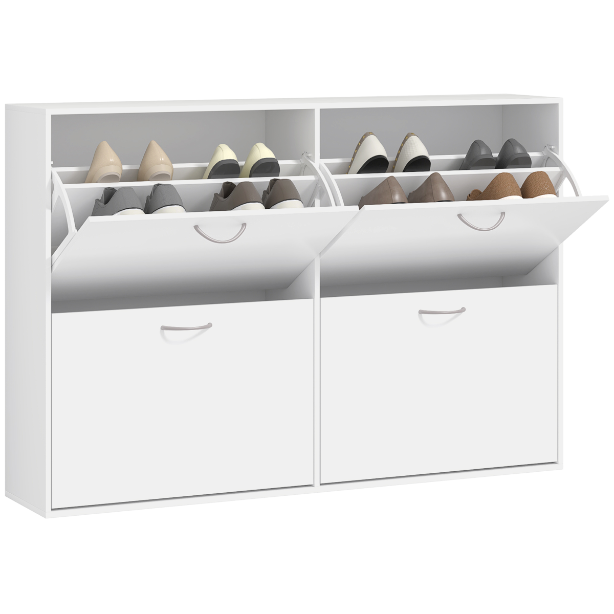 Wooden 4-Drawer Shoe Cabinet with Adjustable Shelves - White