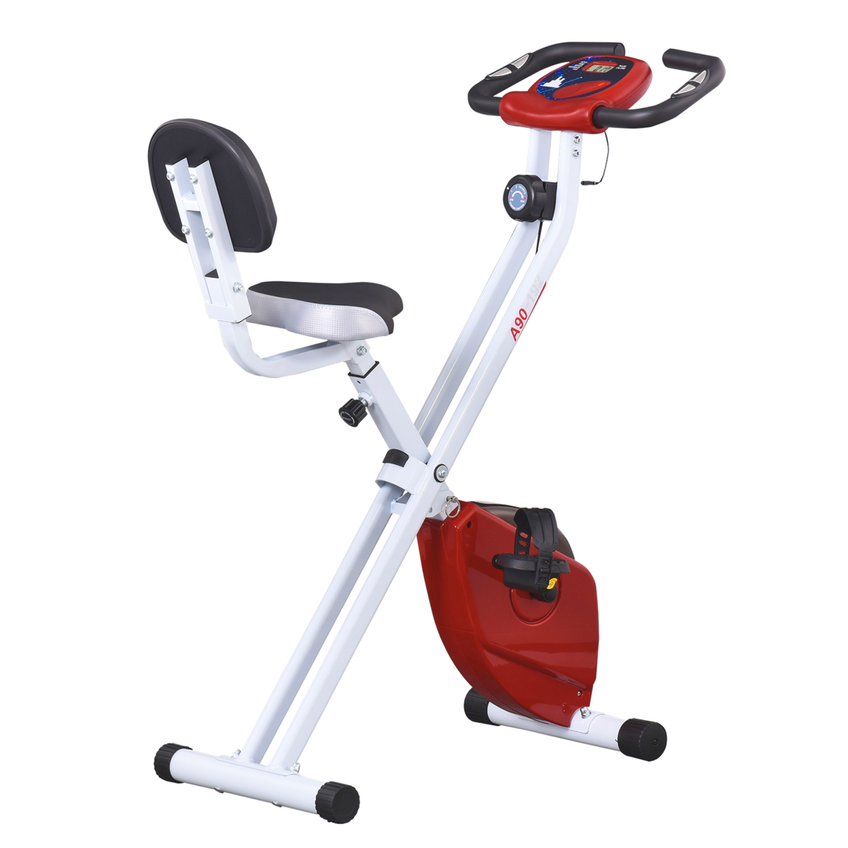 Foldable Magnetic Resistance Exercise Bike with LCD, Adjustable Seat, Red