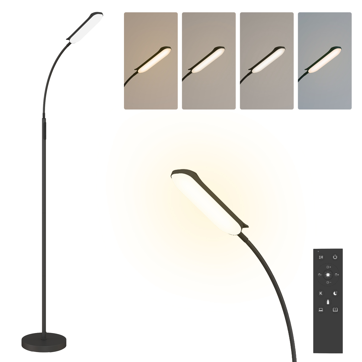 HOMCOM LED Floor Lamp with Magnetic Remote and Touch Control, Black
