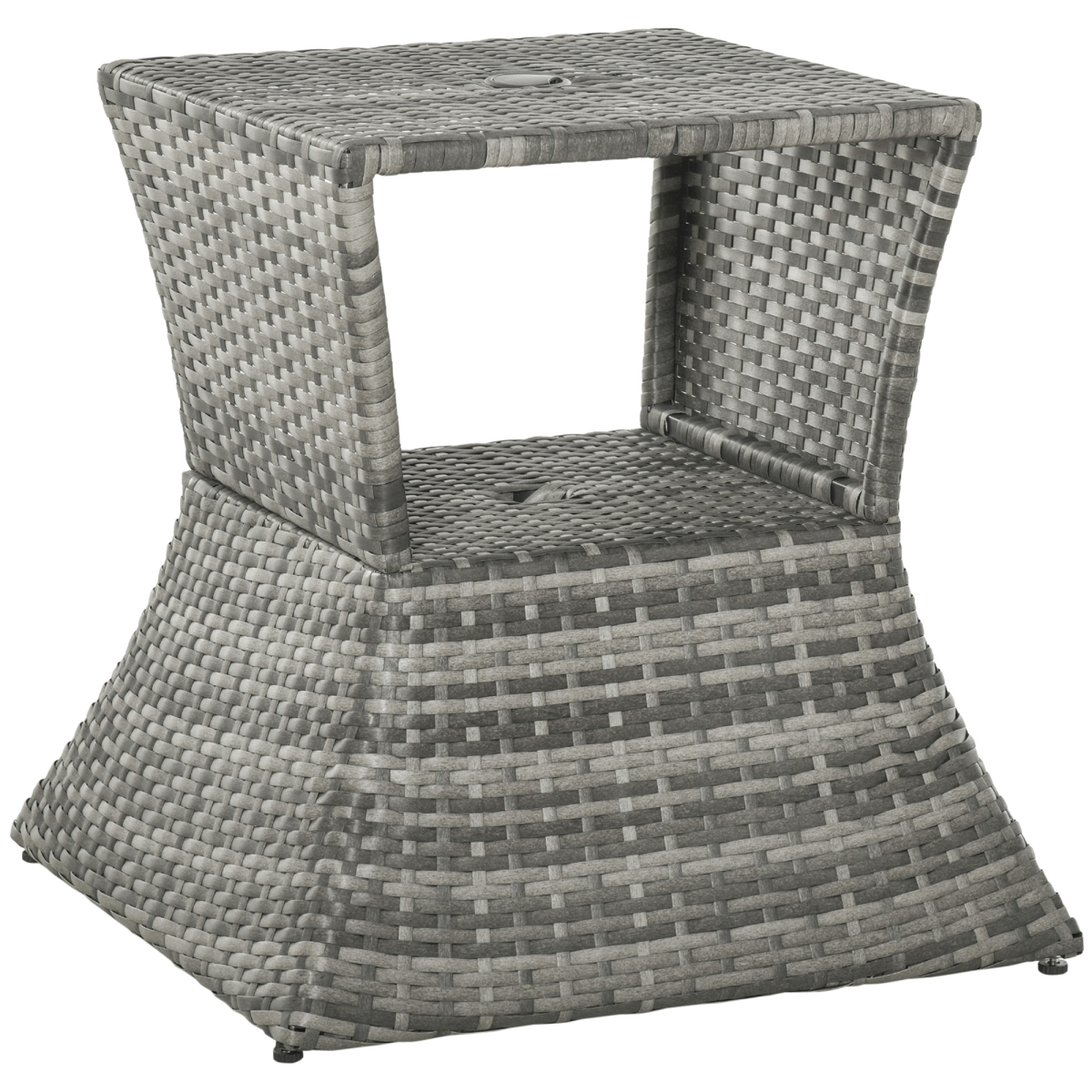 Outsunny Grey Rattan Coffee Table with Umbrella Hole & Storage Shelf