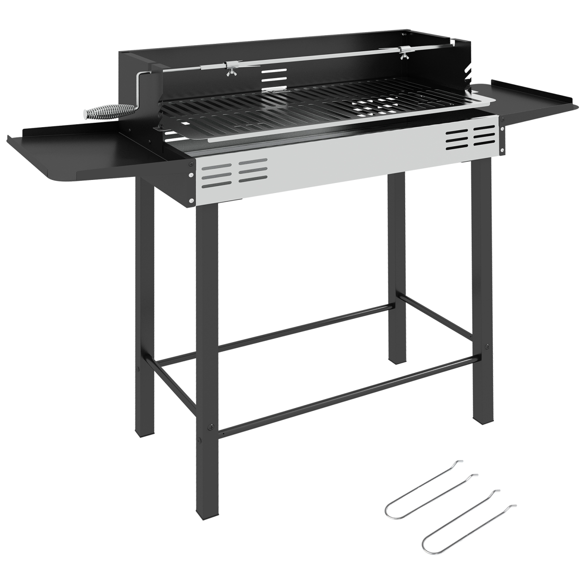 Outsunny Charcoal Rotisserie BBQ Grill with 3-Tier Grate & Foldable Shelves