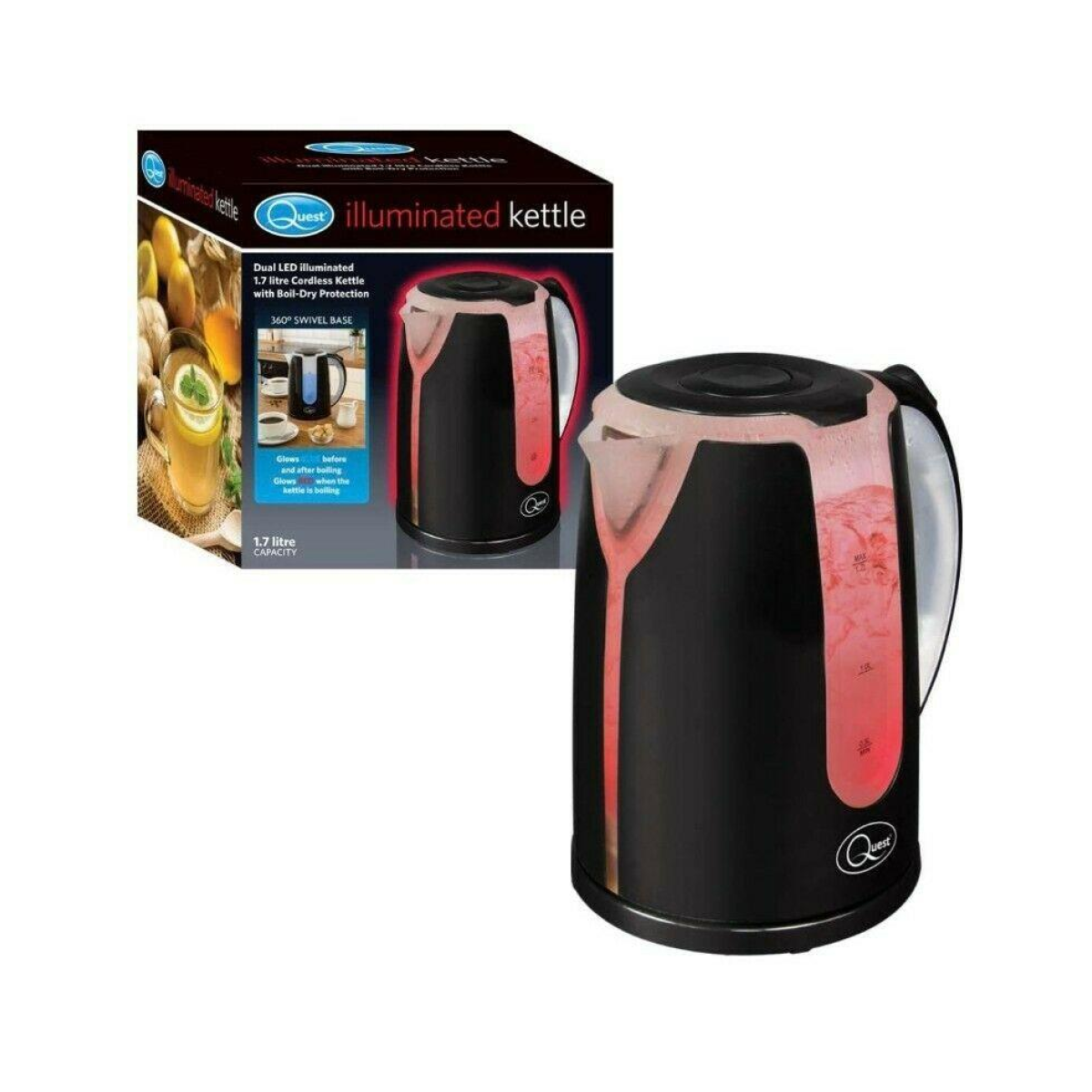 Quest Dual LED Illuminated Kettle 1.7L 2200W Black