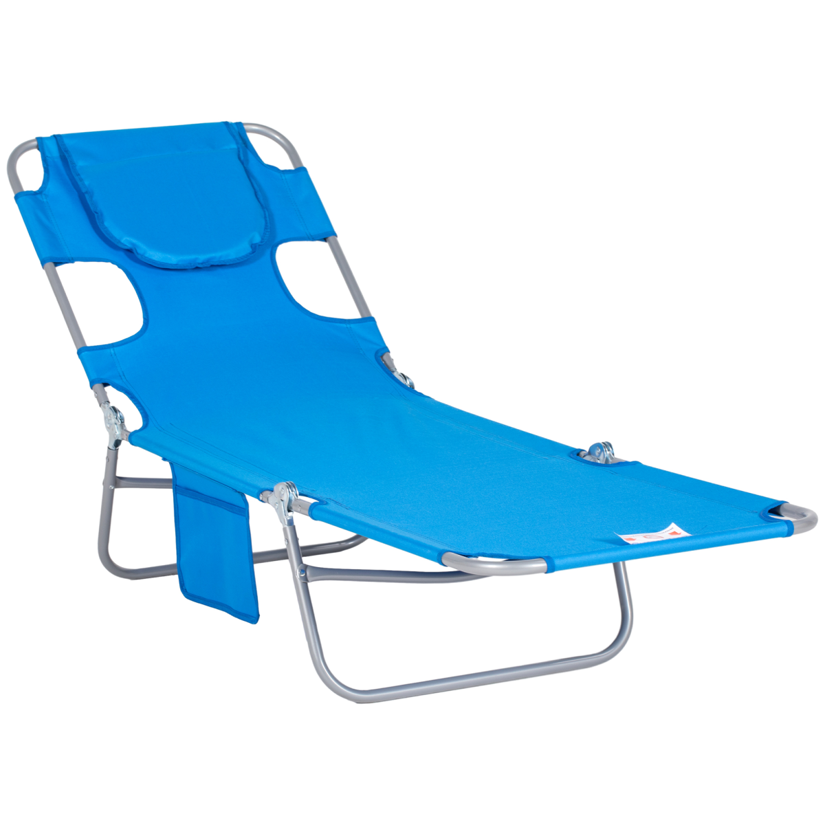 Outsunny Beach Chaise Lounge Sun Lounger with Face Hole, 5-Position Adjustable Backrest, Foldable, Blue
