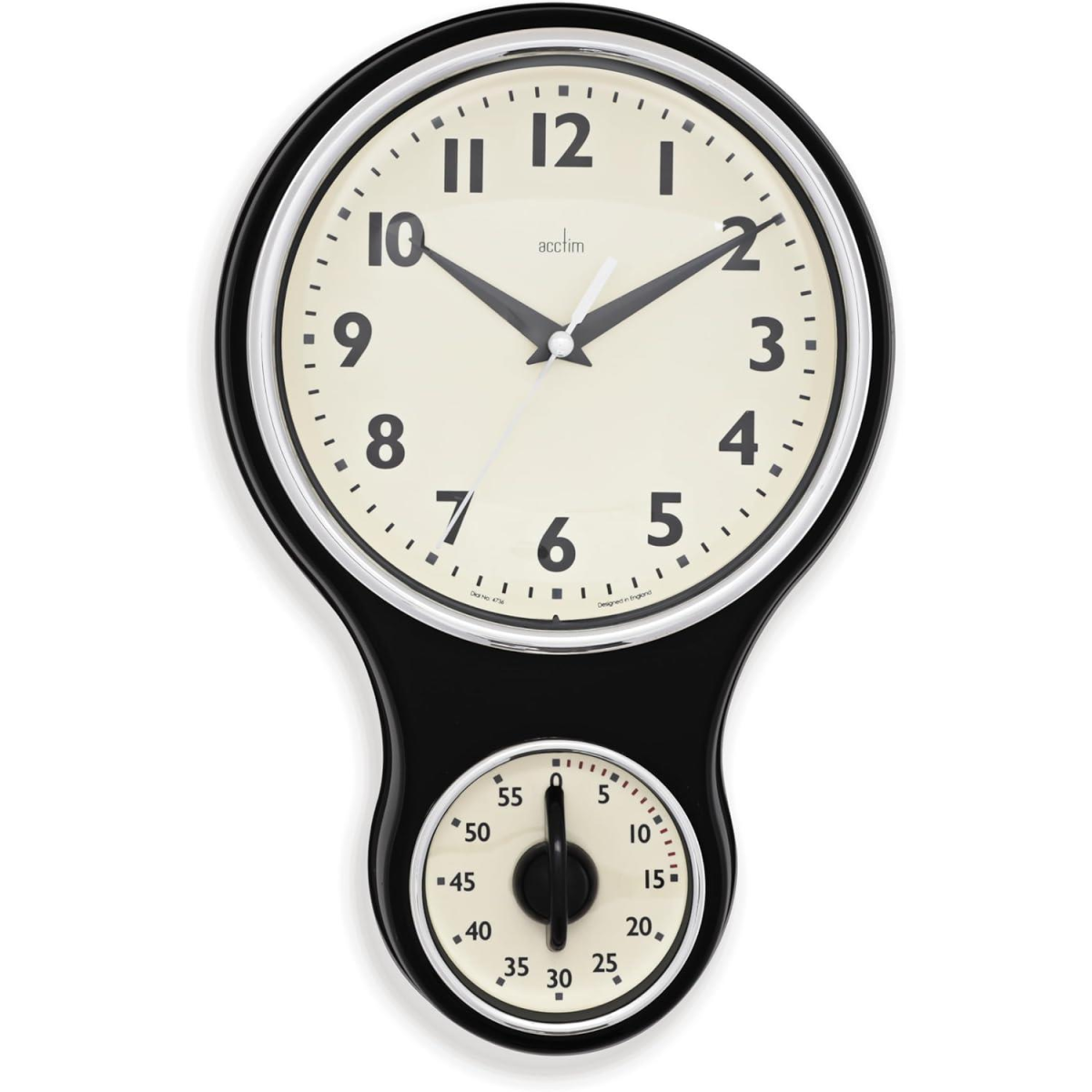 Acctim Kitchen Time Retro Style Kitchen Wall Clock with Quartz Movement, Domed Glass Lens and 1 Hour Mechanical Timer
