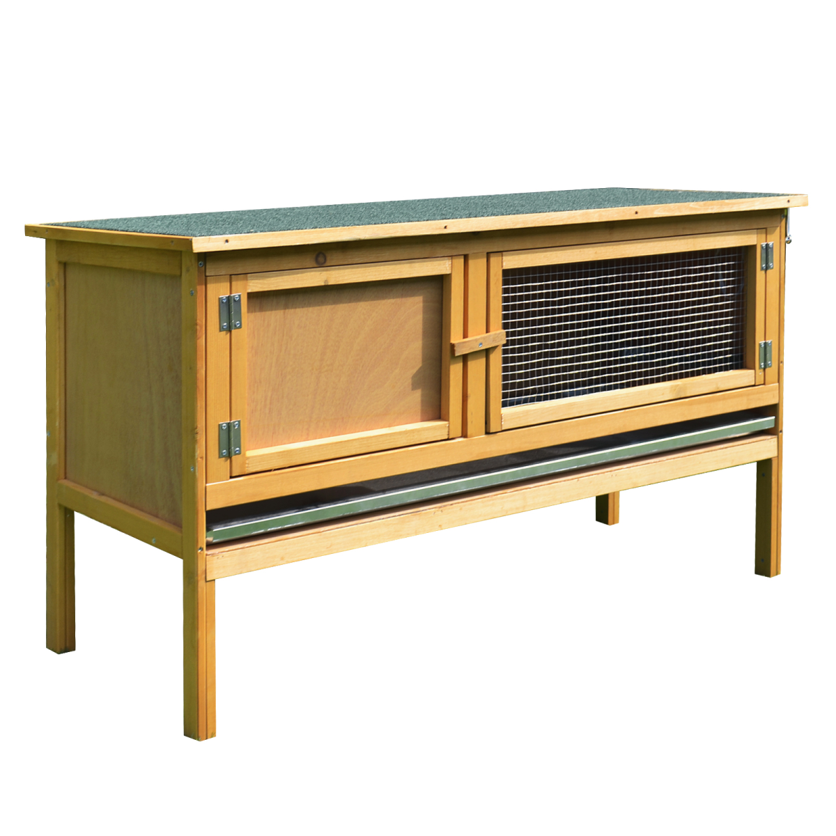PawHut Wooden Rabbit Hutch Outdoor Bunny Cage with Hinged Top & Tray