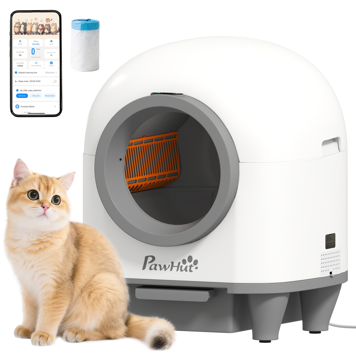 PawHut 80L Self-Cleaning Cat Litter Box with App Control, 12 Sensors