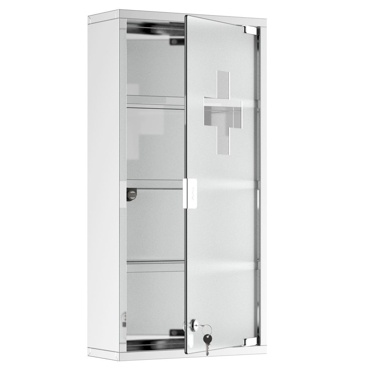 Wall Mounted First Aid Medicine Cabinet with Locking Door, 4-Tier 430 Stainless Steel, 60H x 30W x 12Dcm, Unbranded