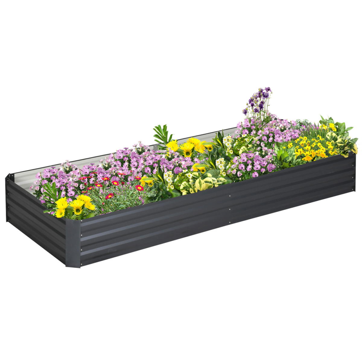 Gray Galvanized Steel Open-Bottom Garden Bed