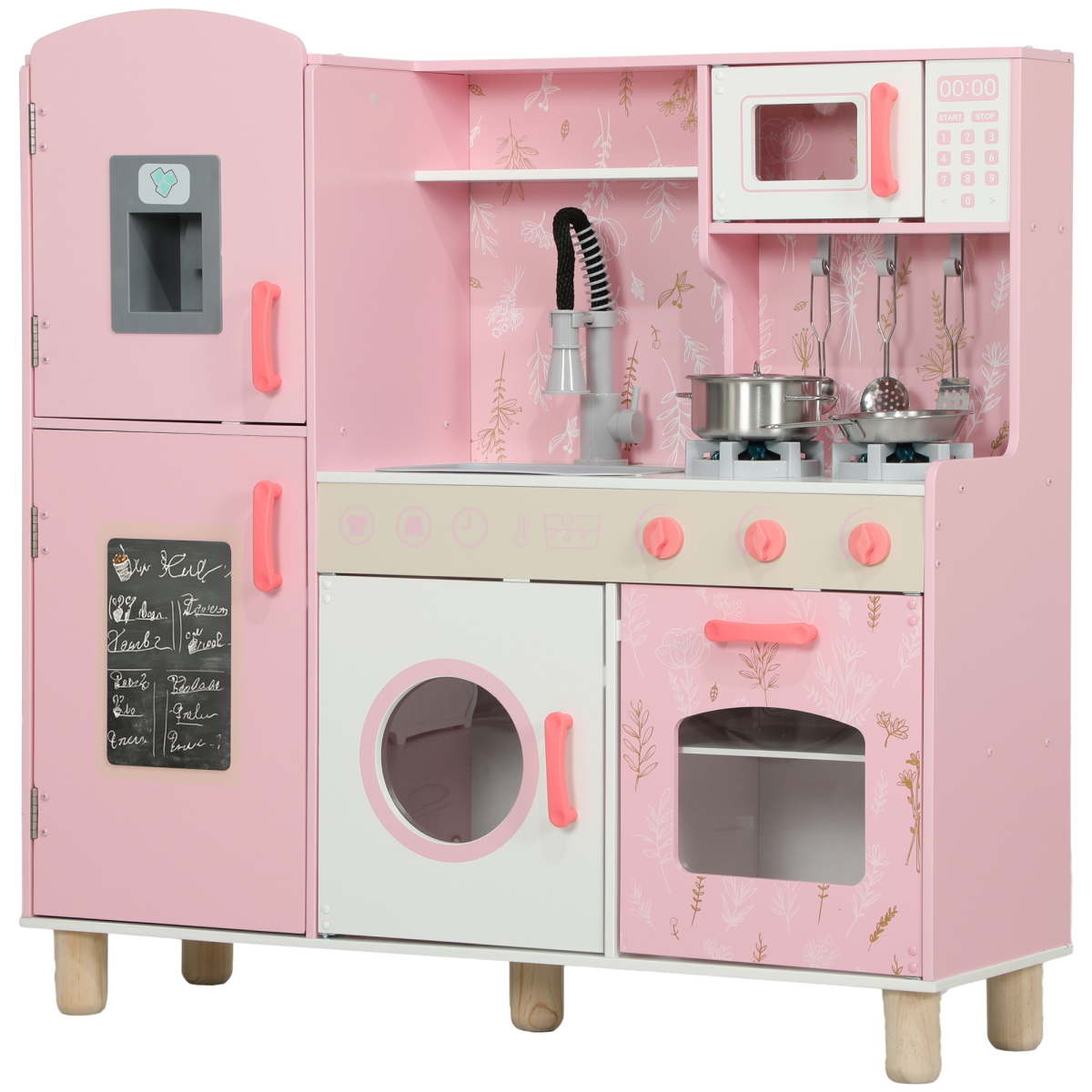 AIYAPLAY Kids Play Kitchen Set with Lights and Sounds, Pink