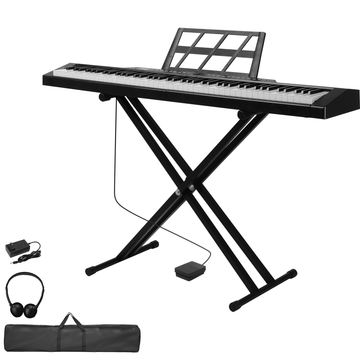 GPP-105 88-Key Full Size Semi-Weighted Digital Piano with Dual-Tube X-Shape Stand, MIDI Bluetooth, Audio Bluetooth, Headphone Jack, Black
