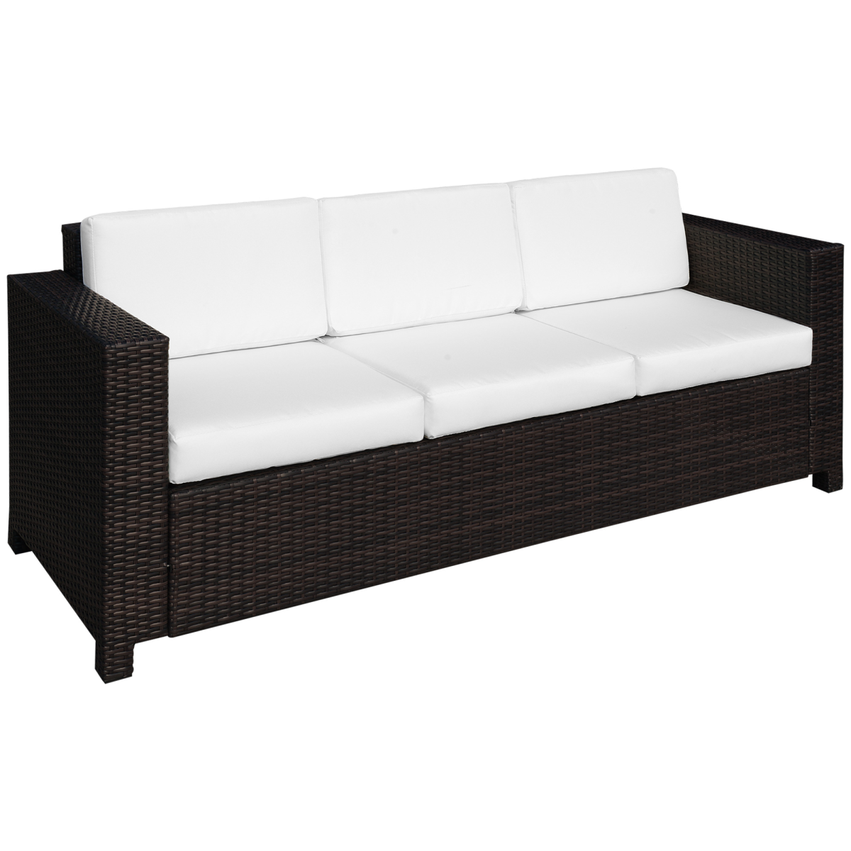 Outsunny 3-Seater Brown Wicker Rattan Sofa with Metal Frame and Cushions Outdoor Garden Patio Furniture