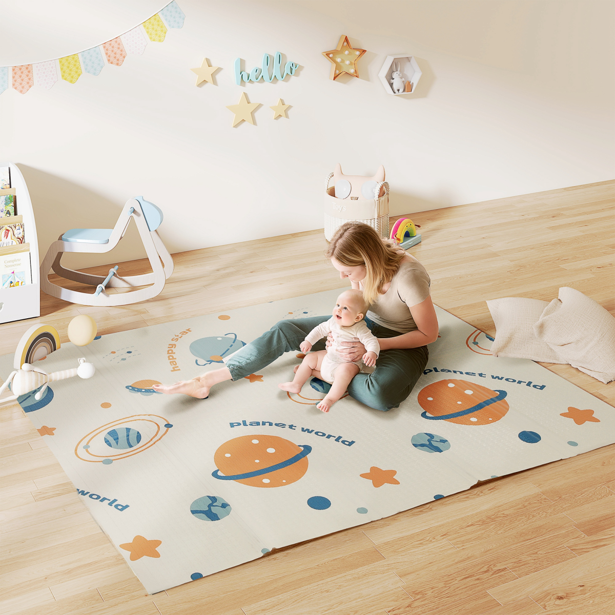 Foldable Multicolour XPE Baby Play Mat 196 x 176 cm, 1.5 cm Thick, Water-Resistant, Anti-Slip, 3.45 m²