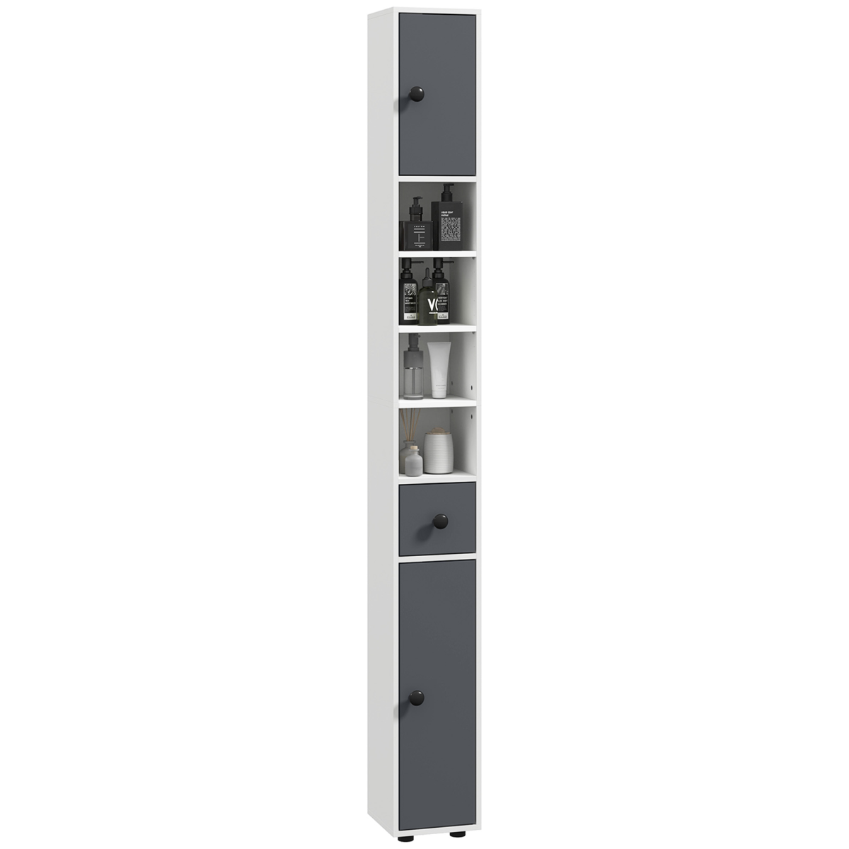 kleankin Slim Grey Bathroom Cabinet with Drawer and Open Shelves
