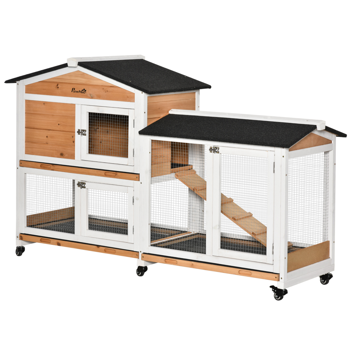 Wooden Rabbit Hutch with Outdoor Run, Ramp and Slide-Out Tray