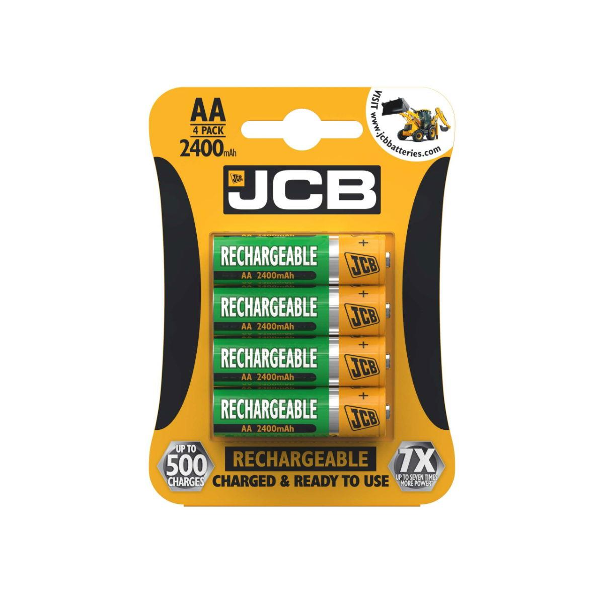 JCB S5350 AA 2400mAh Rechargeable Batteries, Pack of 4, Precharged & Ready to Use, Up to 500 Charges