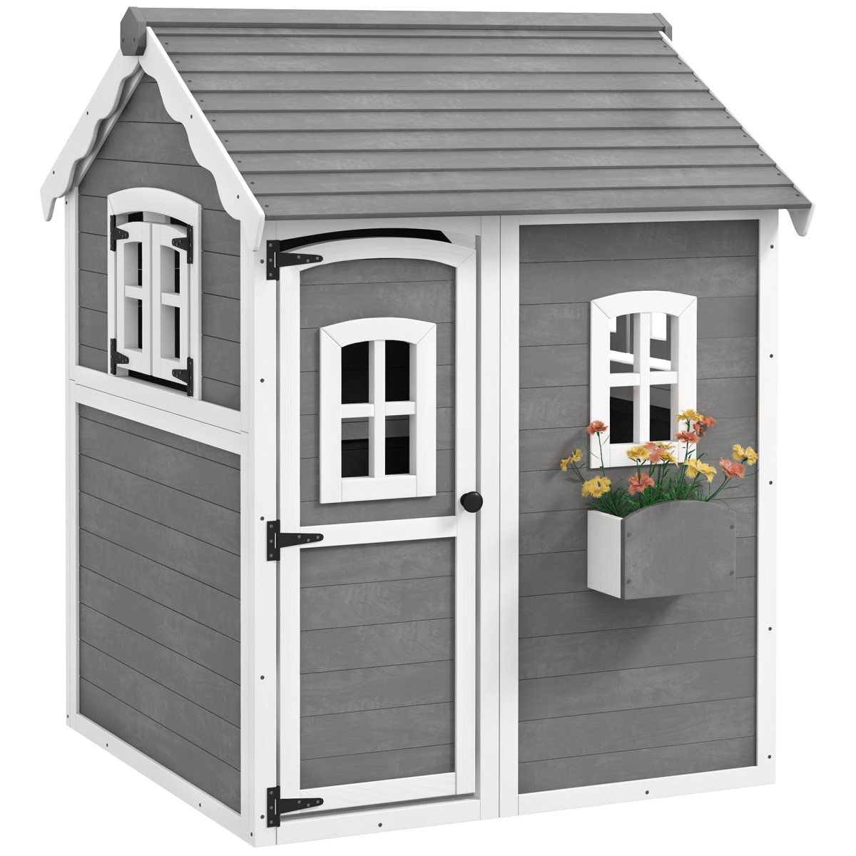 Outsunny Wooden Kids Wendy House with Floor, Grey