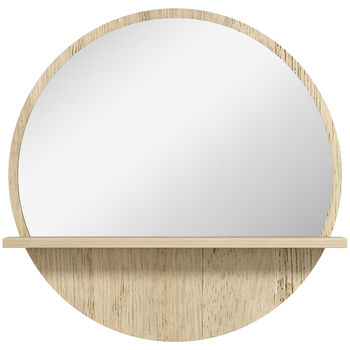 kleankin Wall-Mounted Round Mirror with Shelf, Wood-Effect Frame