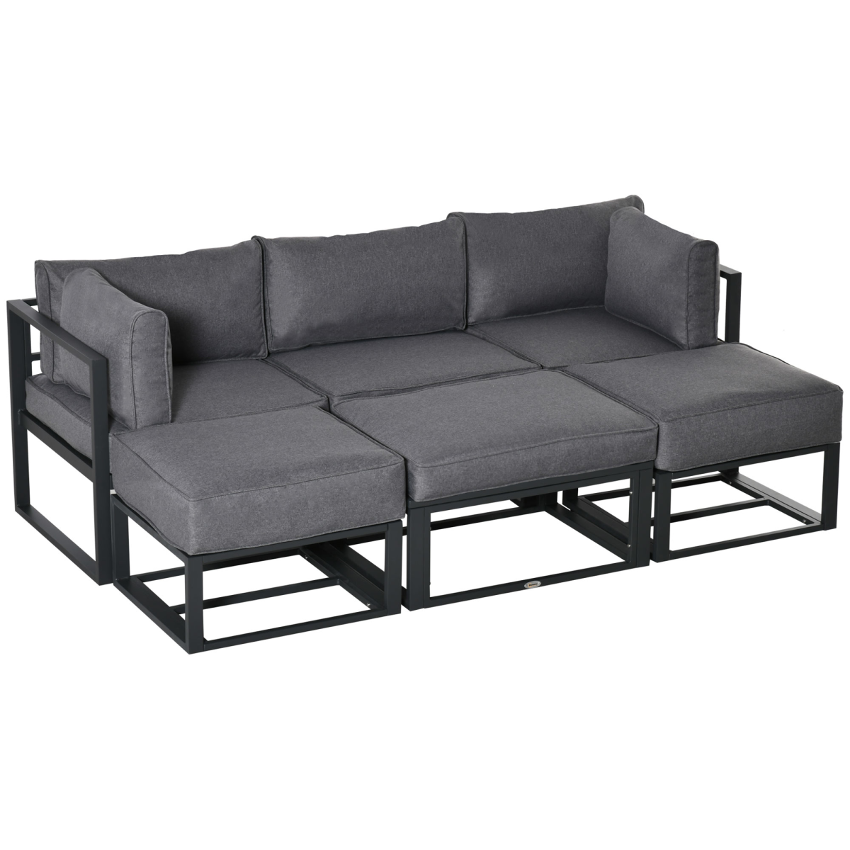Outsunny 6 Piece Convertible Outdoor Daybed and Garden Sofa Set with Coffee Table, Footstools and Cushions, Grey