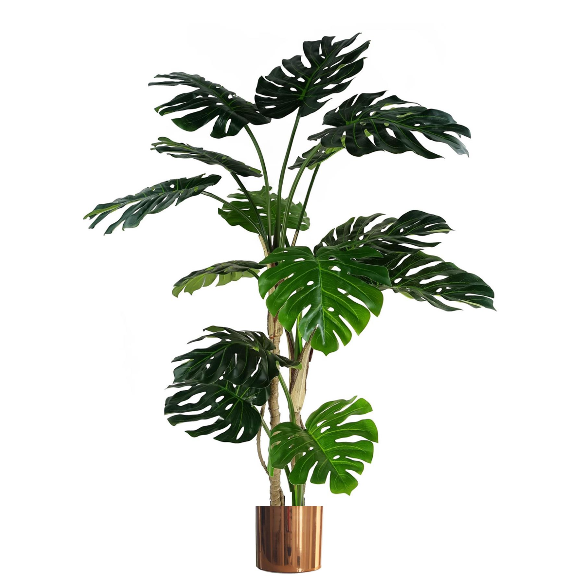 Leaf 150cm Realistic Monstera Plant with Black Pot and Copper Metal Planter