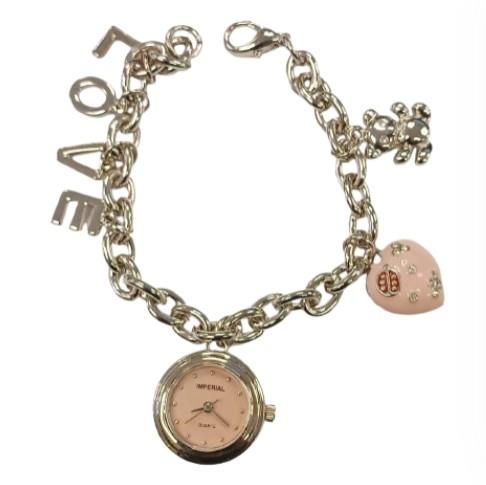 Imperial Ladies Girls Mini Dial LOVE Charms Bracelet Strap Watch Gift Set