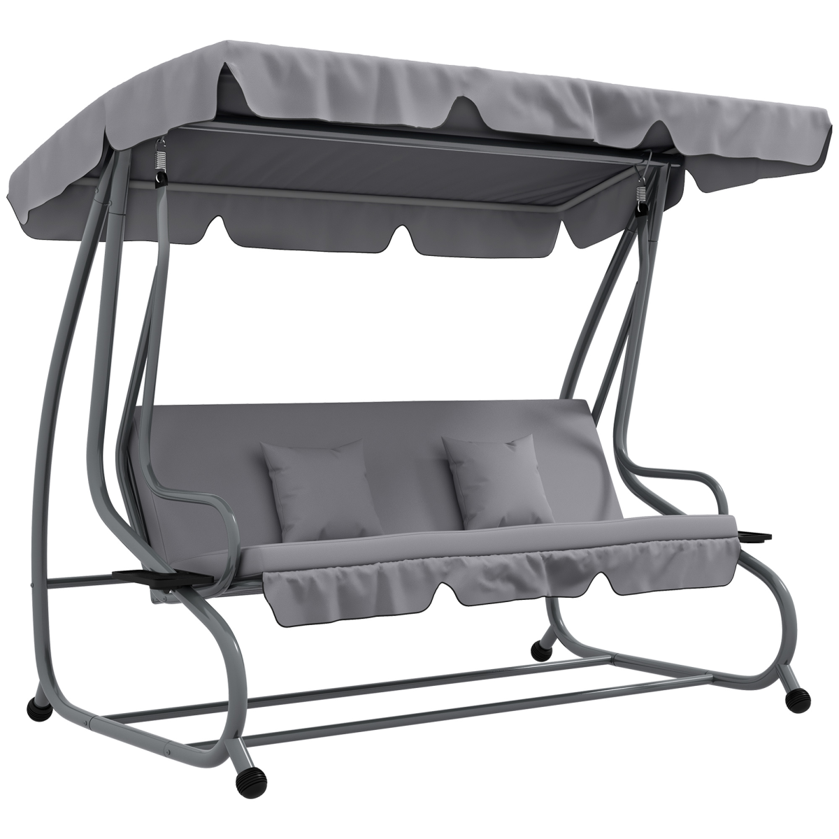 Outsunny 2-in-1 3-Seater Garden Swing Chair with Adjustable Canopy, Grey