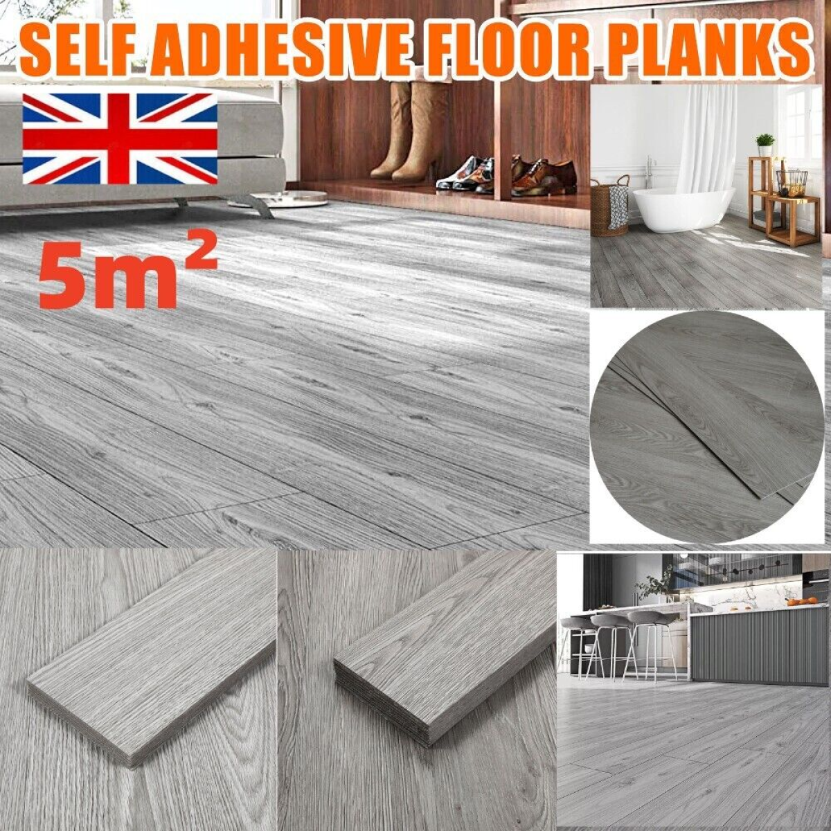 Self Adhesive Wood Effect Vinyl Floor Planks, PVC, 5m², Waterproof, Non-Slip