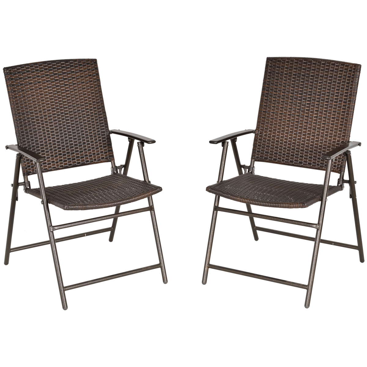 Outsunny 2-Pack Foldable Rattan Garden Chairs, Steel Frame, Armrests