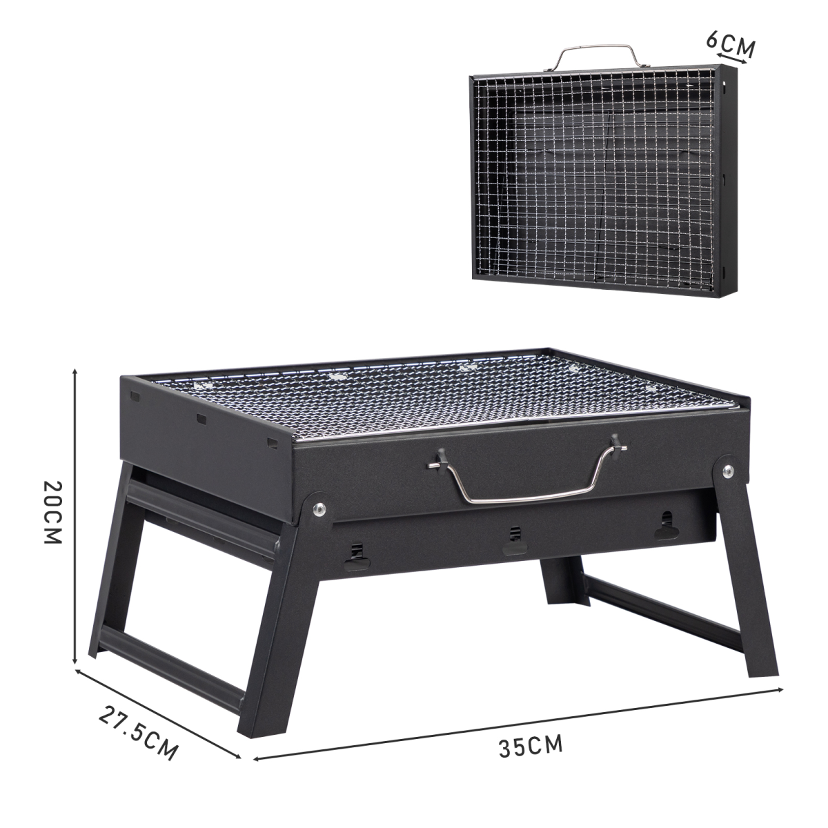Portable Charcoal BBQ Grill with Folding Feet, Compact Lightweight Steel Grill for Camping, Backyard, Picnic, and Beach Parties