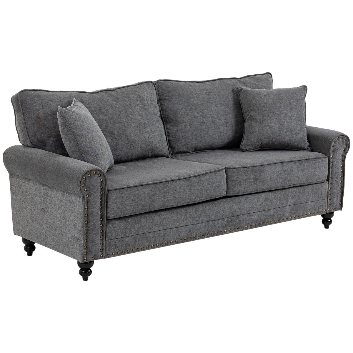 Grey Fabric 2 Seater Sofa with Cushions and Pillows