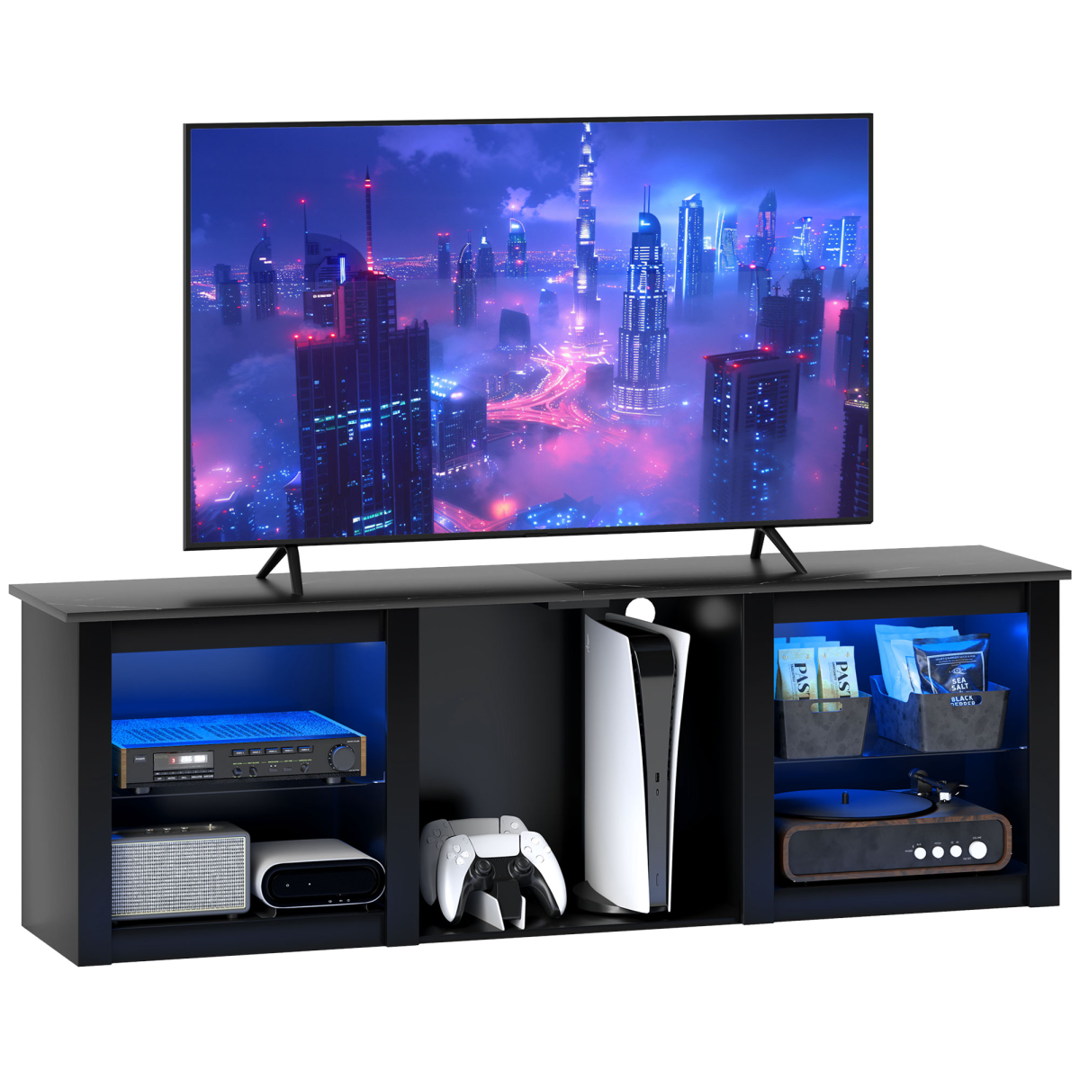 HOMCOM 160cm Black LED TV Stand for 65in TV
