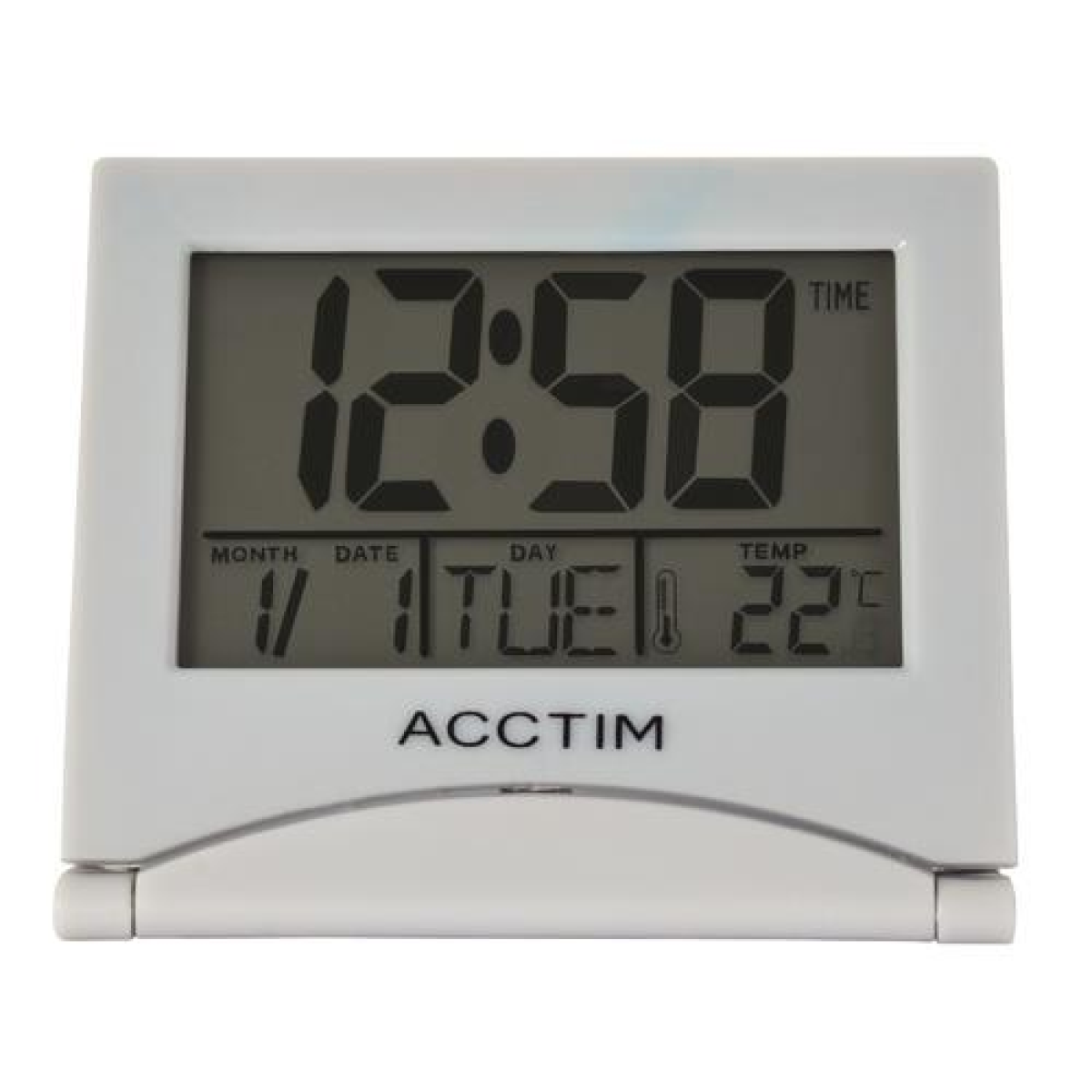 Acctim Mini Flip Folding Travel LCD Alarm Clock Silver