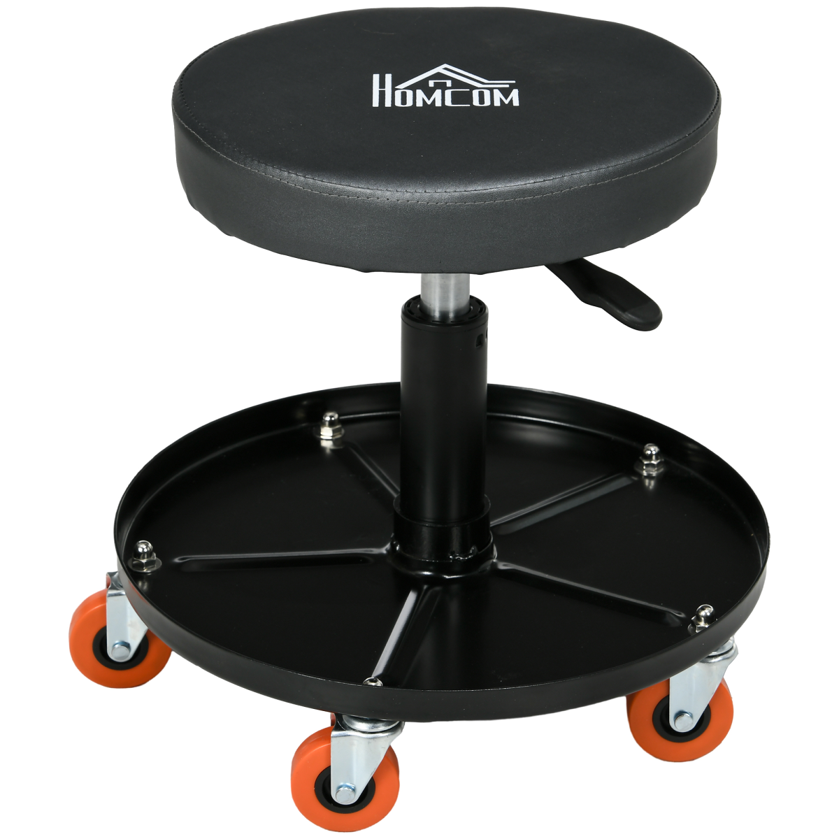 HOMCOM Adjustable Mechanic Stool with Tool Tray, Wheels, Black