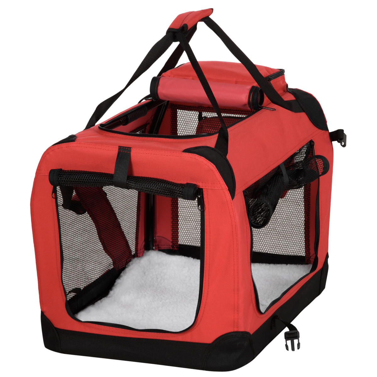 Pawhut Folding Soft Pet Carrier Bag with Mesh Windows and Carry Handles, 60 x 42 x 42 cm, Red