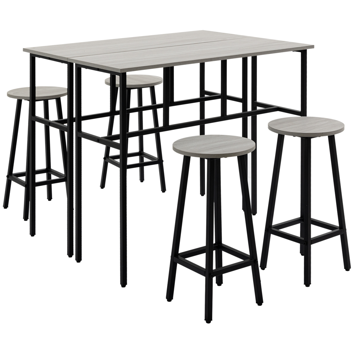 HOMCOM 6-Piece Bar Table Set with 2 Breakfast Tables and 4 Stools, Grey