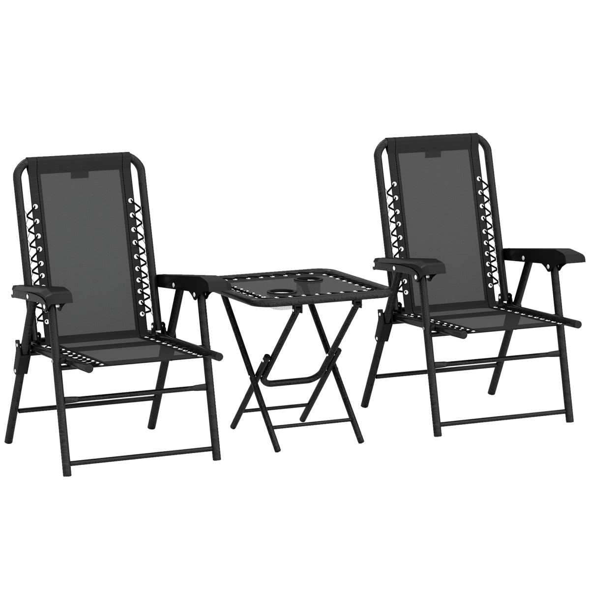 Outsunny 3-Piece Folding Bistro Set with Cup Holders, Black