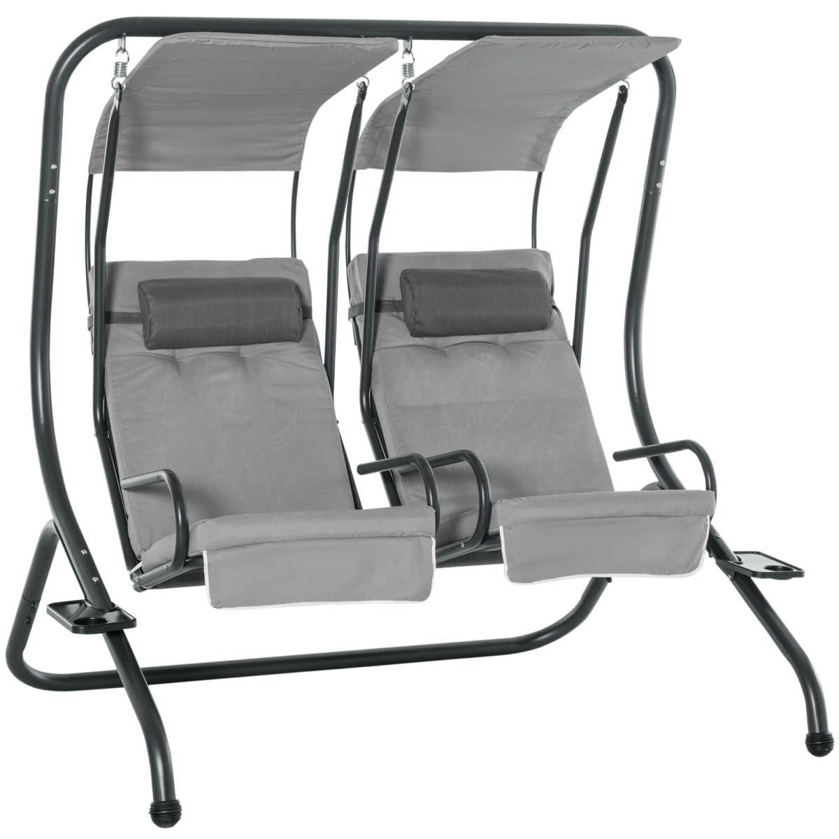 Outsunny Double Outdoor Swing Chair with 2 Independent Seats, Removable Canopy, Grey