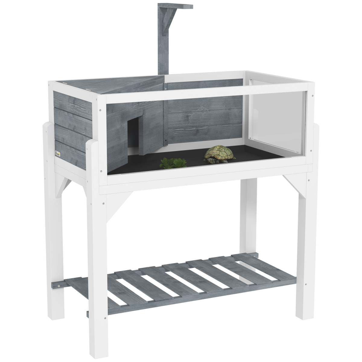 PawHut Wooden Two-Room Tortoise House with Storage Shelf and Windows