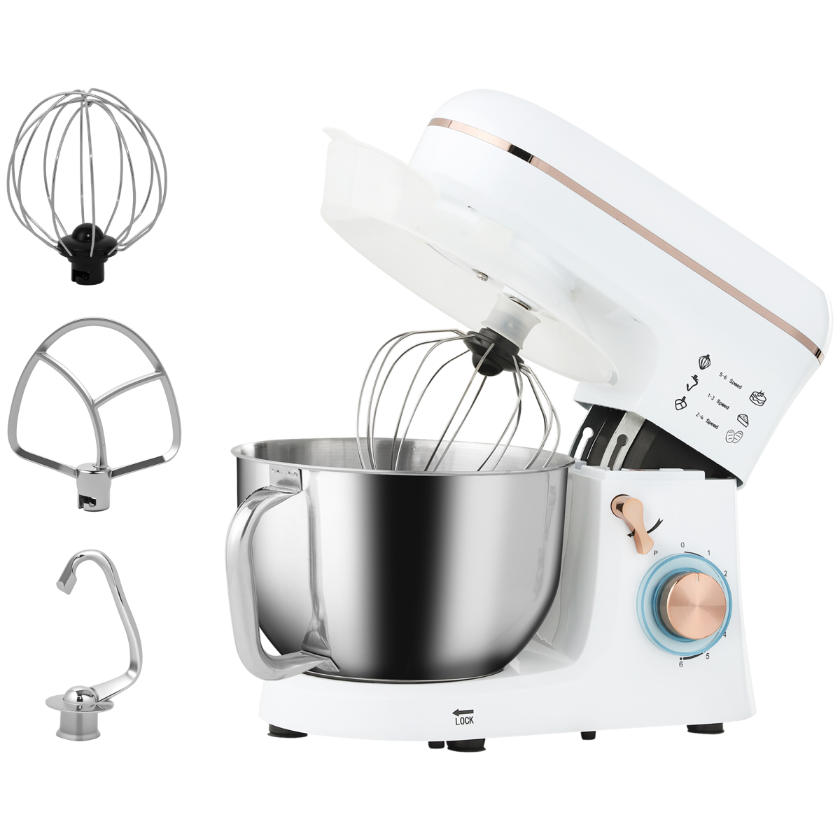 HOMCOM 5L 1400W Electric Stand Mixer with Whisk & Dough Hook, White