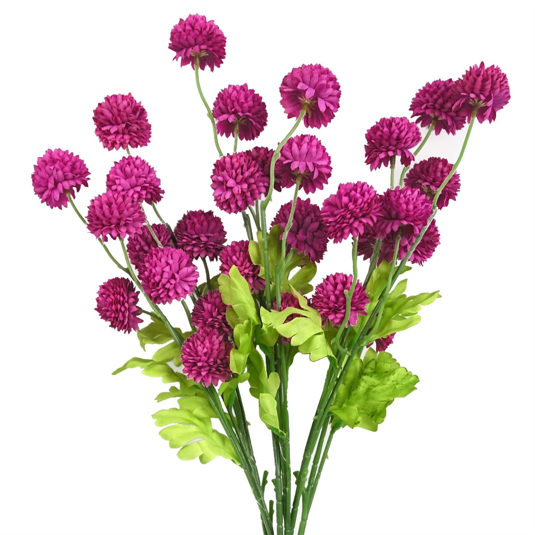 Leaf Pack of 6 50cm Pink Artificial Dahlia Pompom Stems