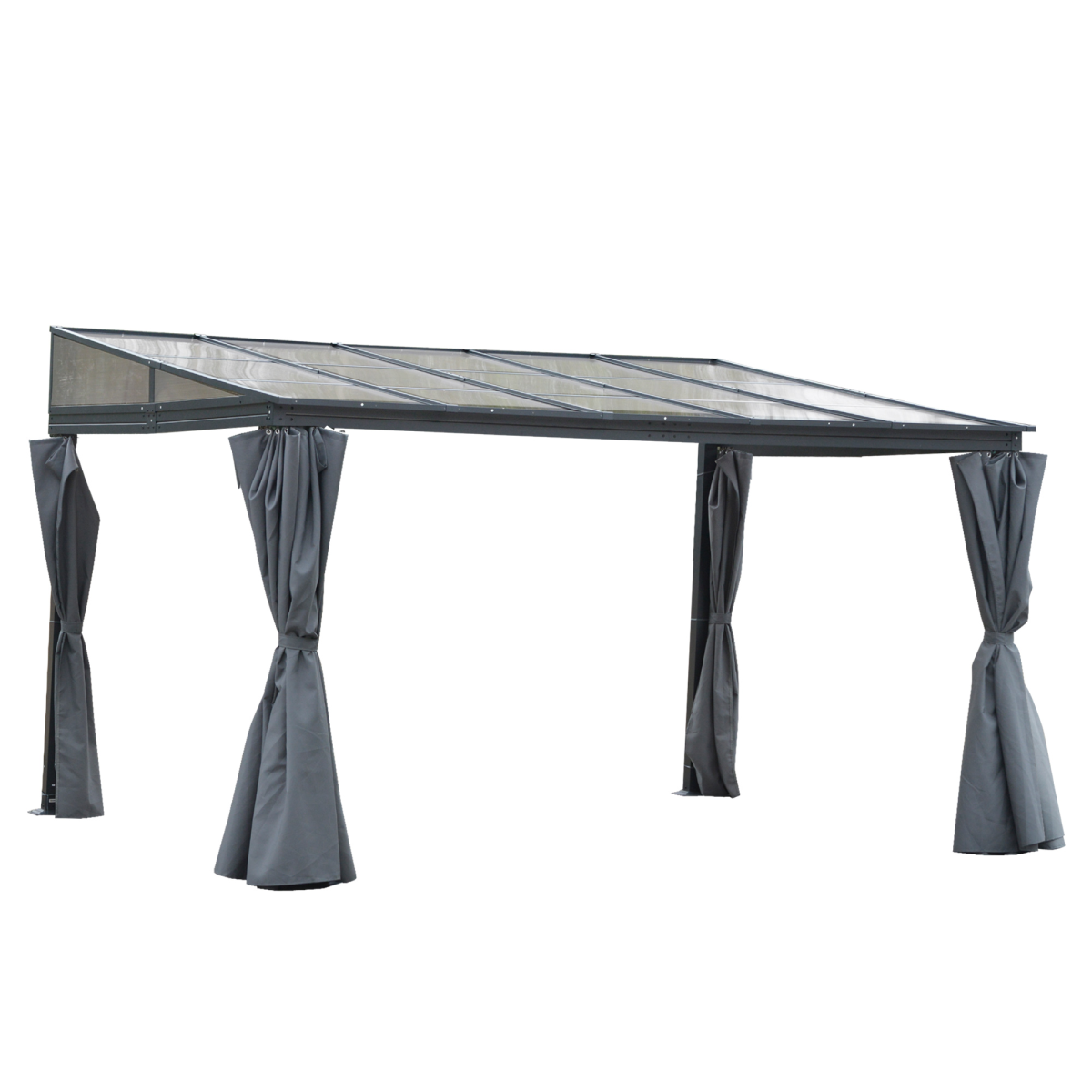 Outsunny Outdoor Hardtop Pergola, 4 x 3m, Grey, Polycarbonate Roof, Powder-Coated Aluminium Frame