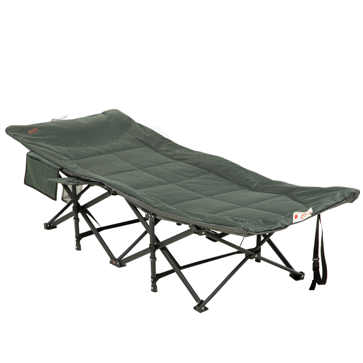 Outsunny Foldable Camping Bed with Carry Bag, Cup Holder & Magazine Bag, Grey