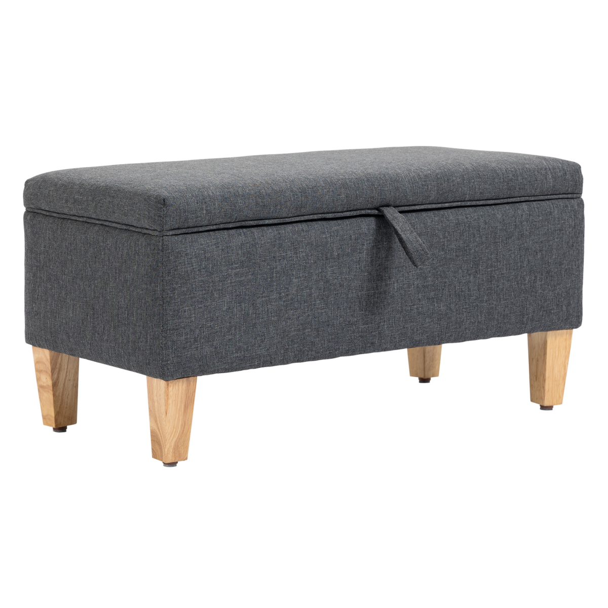 HOMCOM Grey Linen-Look Storage Ottoman Footstool, Padded Seat