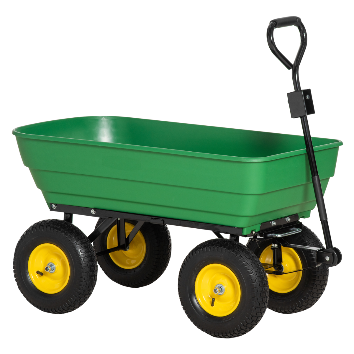 Outsunny 125L Heavy Duty 4-Wheel Garden Cart Trolley Wheelbarrow Green