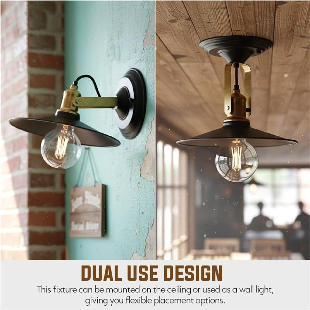 Adjustable Matte Black Industrial Wall Sconce/Ceiling Light, 22cm Flat Metal Shade, E27, 60W Max