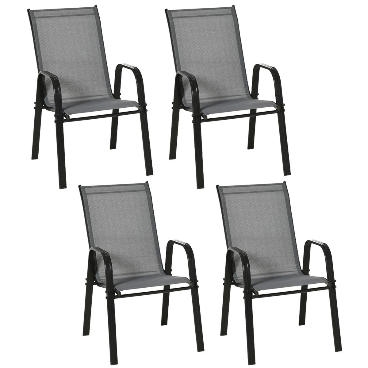 Set of 4 Stackable Outdoor Garden Dining Chairs, High Back Grey